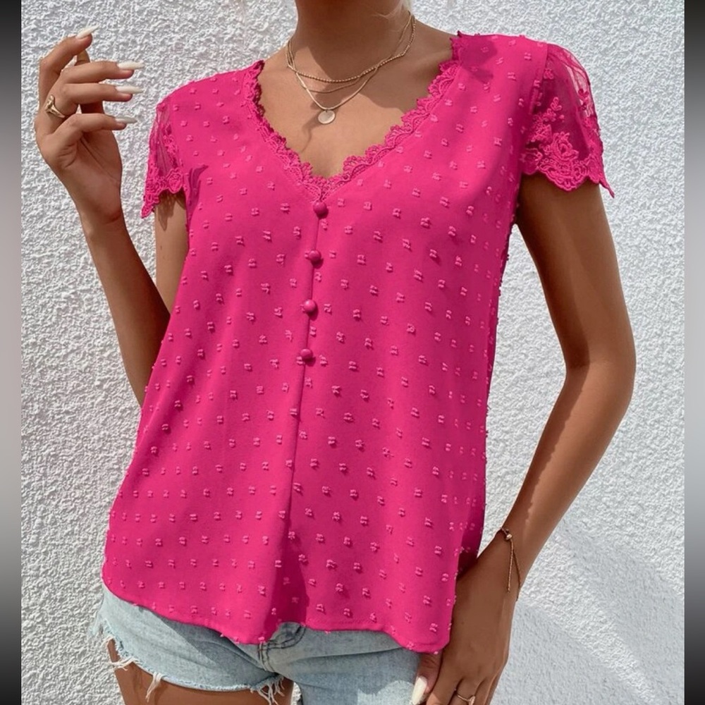 Boho Swiss Dot Floral Lace Blouse - Picture 13 of 13